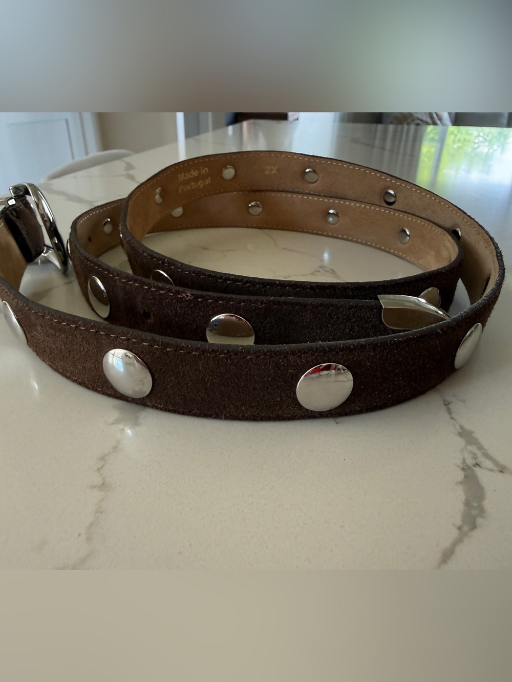 Anthropologie Leather Brown Silver Studded Belt Plus Size 2X - Picture 5 of 7